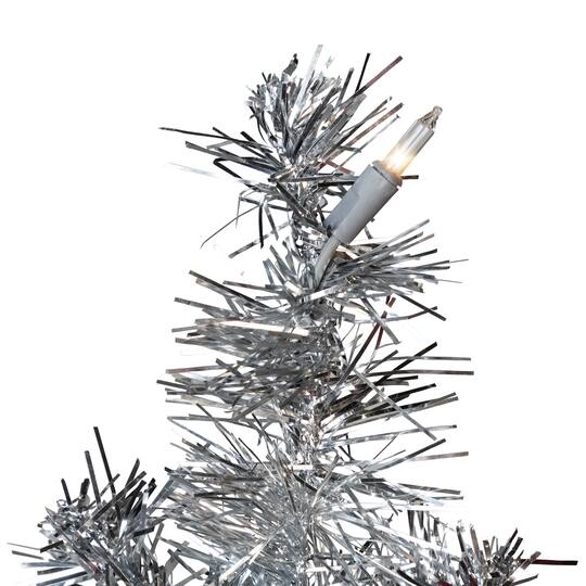 7ft. Pre-Lit Silver Artificial Tinsel Christmas Tree, Clear Lights